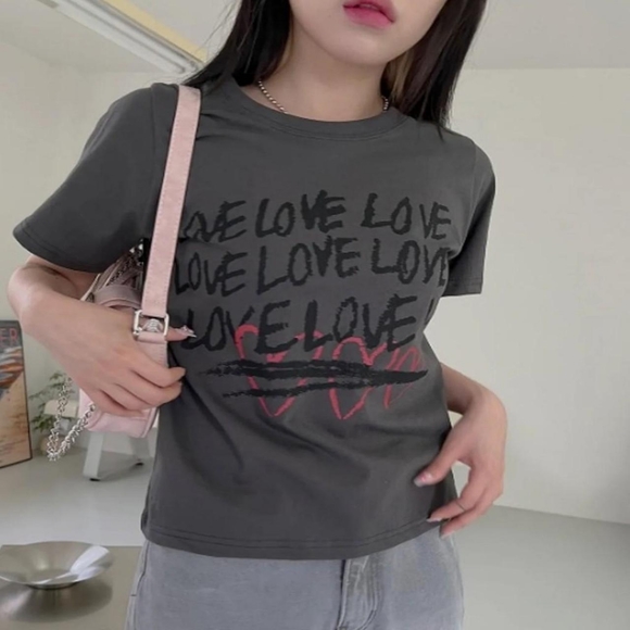Codibook Tops Codibook Dark Grey Love Graphic Tee With Red Heart